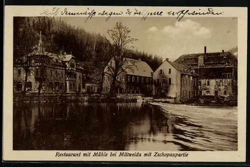 AK Mittweida, Restaurant mit Mühle und Zschopaupartie