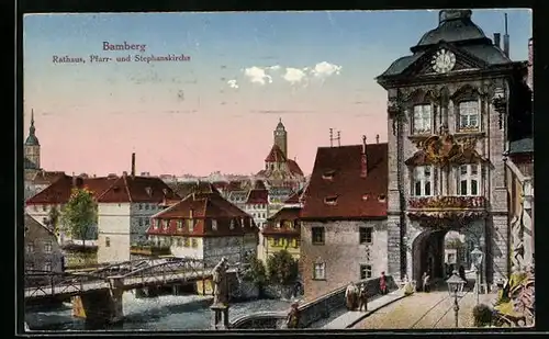 AK Bamberg, Rathaus, Pfarr- und Stephanskirche