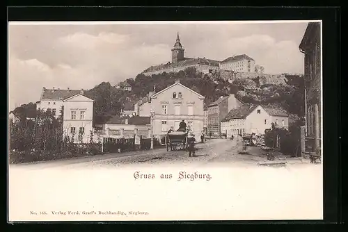 AK Siegburg, Ortsansicht mit Blick zum Schloss