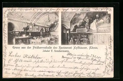 AK Hamburg-Altona, Restaurant Kyffhäuser, Feldherrenhalle, Inh. F. Sondermann