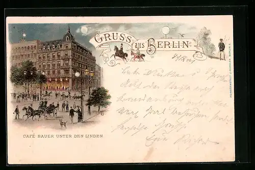 Mondschein-Lithographie Berlin, Cafe Bauer Unter den Linden