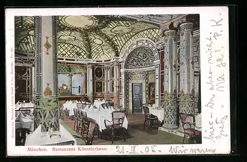 AK München, Restaurant Künstlerhaus, Lenbachplatz