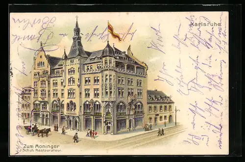 Lithographie Karlsruhe, Restaurant zum Monninger, Bes. J. Schuh