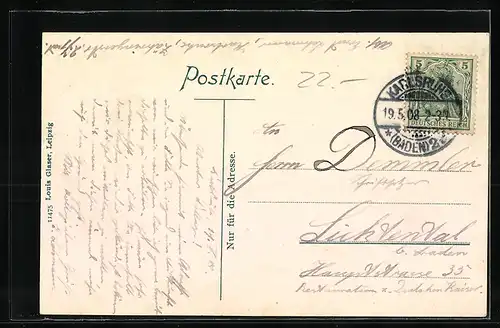 AK Karlsruhe, Durlacher Allee und Bernharduskirche