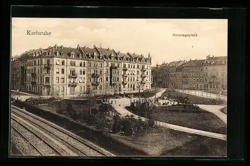 AK Karlsruhe, Sonntagsplatz aus der Vogelschau