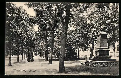 AK Karlsruhe, Kriegstrasse, Denkmal