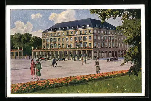 AK Karlsruhe, Schlosshotel am Hauptbahnhof und Stadtgarten