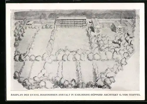 AK Karlsruhe-Rüppurr, Bauplan der Evang. Diakonissen-Anstalt