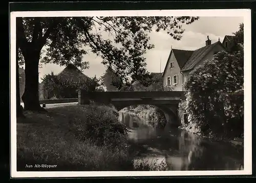 AK Alt-Rüppurr, Ortsansicht mit Fluss und Brücke