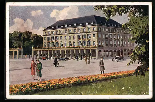 AK Karlsruhe, Schlosshotel am Hauptbahnhof und Stadtgarten