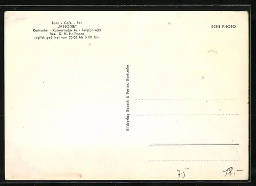 AK Karlsruhe, Café Melodie in der Kaiserstrasse 76