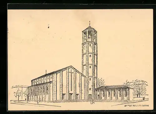 Künstler-AK Karlsruhe, Markuskirche, Grundsteinlegung 1934