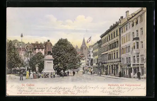 AK St. Gallen, Marktplatz mit Vadiandenkmal