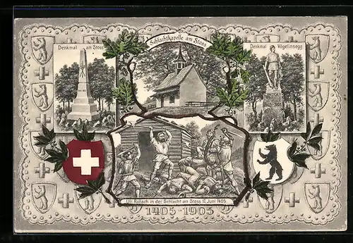 AK Stoss, Denkmal, Schlachtkapelle, Denkmal Vögelinsegg, Wappen der Schweiz
