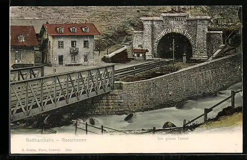 AK Goeschenen, Tunneleinfahrt der Gotthardbahn
