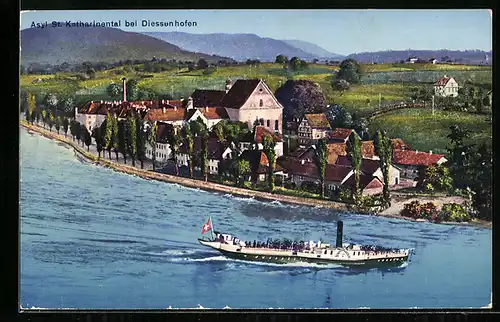 AK Diessenhofen, Asyl St. Katharinental mit Dampfer