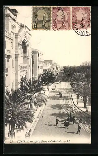 AK Tunis, Avenue Jules-Ferry et Cathedrale