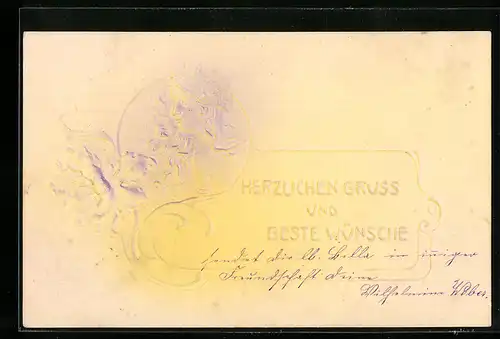 Künstler-AK Junge Frau mit Haarband und Blüte, Jugendstil