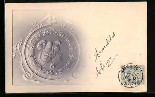 Künstler-AK Büste einer Dame mit Hochsteckfrisur und Kopfschmuck, Jugendstil