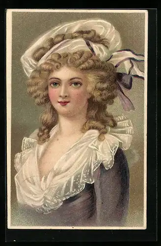 Künstler-AK Hübsche blonde Frau mit Locken und Spitzenkragen, Jugendstil