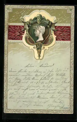 Künstler-AK Büste eines Jungen von der Seite, Jugendstil