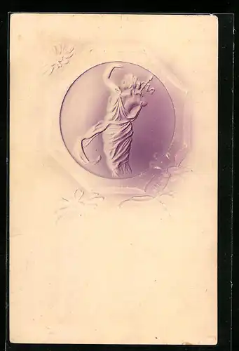 Künstler-AK Hübsche Dame im antiken Gewand mit Zepter, Jugendstil