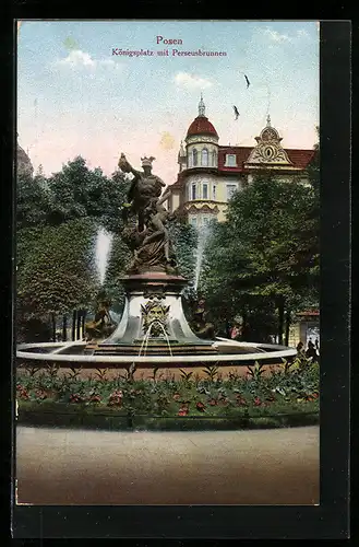 AK Posen, Königsplatz mit dem Perseusbrunnen