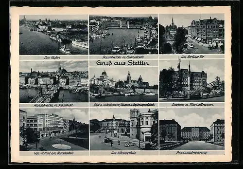 AK Stettin, Am Hafen, Ufa-Palast am Paradeplatz, Am Königsplatz