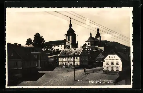 AK Politz a. Polzen, Ortspartie mit Blick zur Kirche