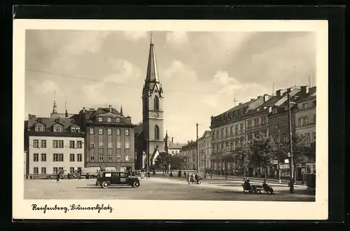 AK Reichenberg / Liberec, Bismarckplatz mit Erzdekanatkirche