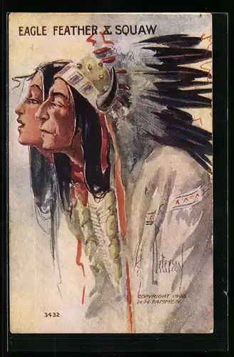 Künstler-AK Eagle Father & Squaw, Indianerhäuptling mit einer jungen Indianerin