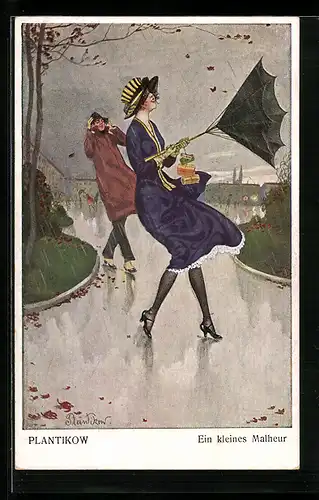Künstler-AK Plantikow: Ein kleines Malheur