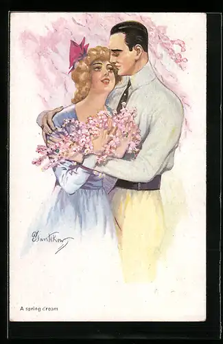 Künstler-AK Plantikow: Liebespaar im Frühlingsrausch