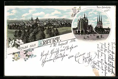 Lithographie Erfurt, Dom u. Severikirche