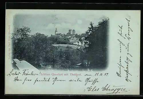 Mondschein-AK Querfurt, Schloss mit Thaldorf