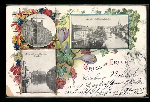 AK Erfurt, Gymnasium, Blick auf die Barfüsser-Kirche, An der Schlösserbrücke