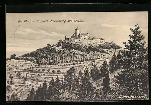 Künstler-AK Otto Thomasczek: Wachsenburg, Ortsansicht vom Heckenberg aus gesehen