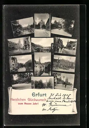 AK Erfurt, Strassenpartie mit Geschäften, Denkmal, Ortspartie