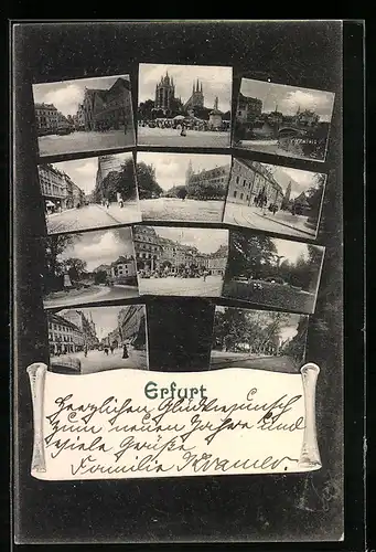 AK Erfurt, Strassenpartie mit Strassenbahn, Kirche