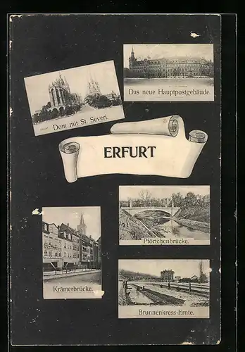 AK Erfurt, Hauptpostgebäude, Krämerbrücke, Pförtchenbrücke