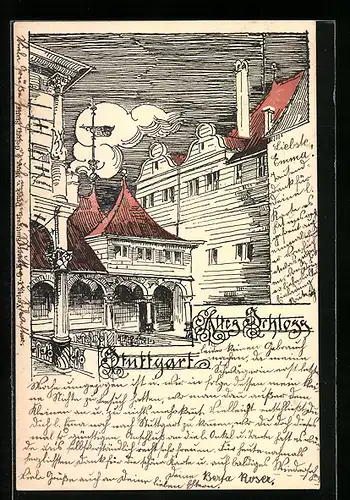 Lithographie Stuttgart, Am alten Schloss