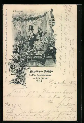 Künstler-AK Stuttgart, Blumen-Korso i. Kgl. Schlossgarten 1898