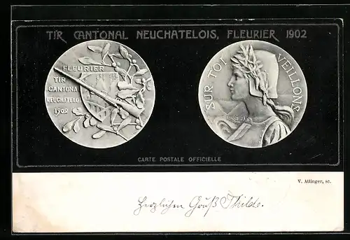 AK Fleurier, Tir Cantonal Neuchatelois 1902, Münzen