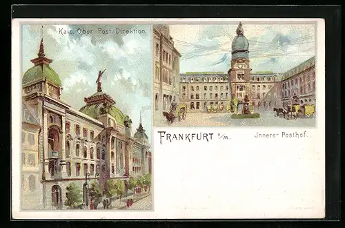 Lithographie Frankfurt a. M., Kaiserl. Ober-Postdirektion, Innerer Posthof