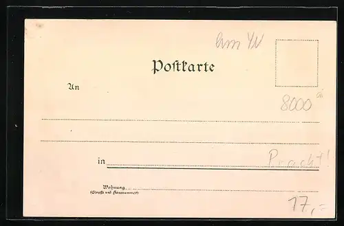 Lithographie München, Siegestor mit Pferdekutschen, Universität mit Strassenbahn, Isartor