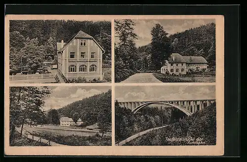 AK Hermsdorf, Gasthaus zur Bockmühle, Teufelstalbrücke der Autobahn