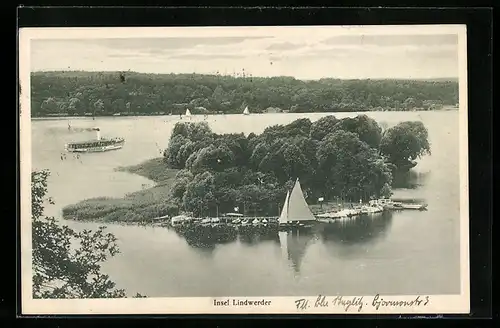 AK Berlin-Grunewald, Insel Lindwerder aus der Vogelschau