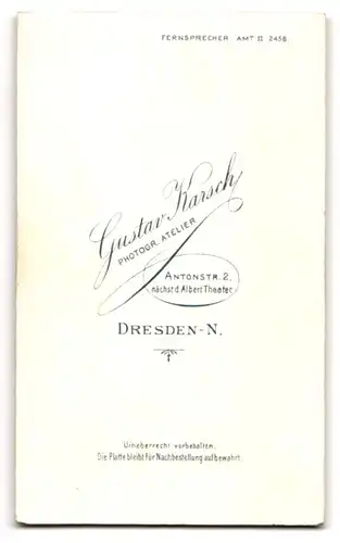 Fotografie Gustav Karsch, Dresden-N., Antonstr. 2, Junge Dame im Kleid