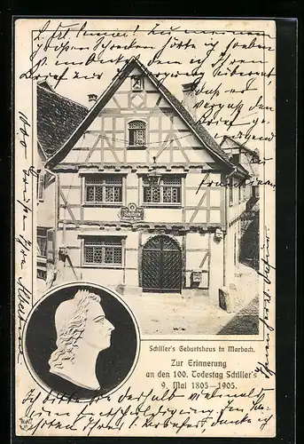 AK Marbach, Schillers Geburtshaus, Darstellung des Schriftstellers