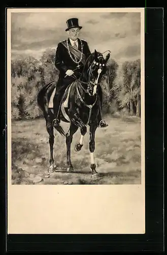 Foto-AK Ehrenoberst Johann Konrad auf einem edlen Pferd